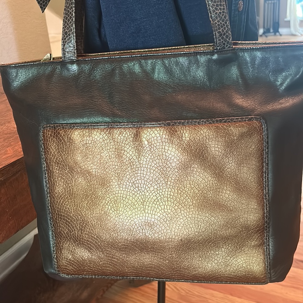 Susan Gail Black/Metallic Leather and Multi Textured Vintage Leather Bag - Picture 2 of 14